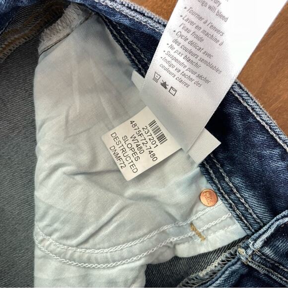 Paige | Women’s Hoxton Slim Raw-Hem Jeans Slopes Destructed Dark Wash Raw Hem 28 - Picture 7 of 10